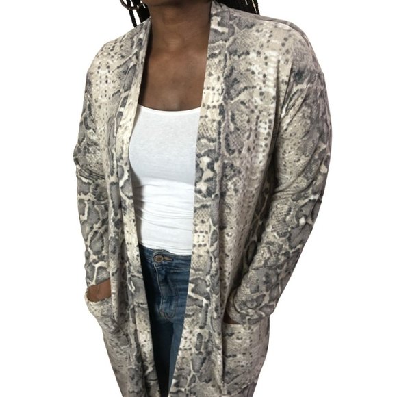 (NWT) Brushed Snake Print Open Front Cardigan - Picture 4 of 6